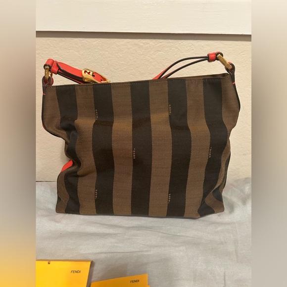 Fendi small pepuin stripe canvas and red leather - Picture 2 of 10